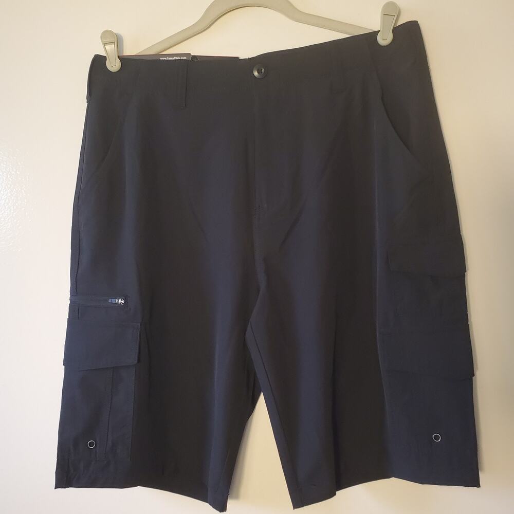 Iron Co Mens Shorts Cargo Stretch Tech Black Size 34 X 10 NWT